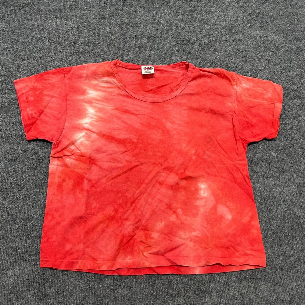 Anvil T-Shirt Womens Size L Red Tie Dye Cotton Short Sleeve Crew Neck USA Made